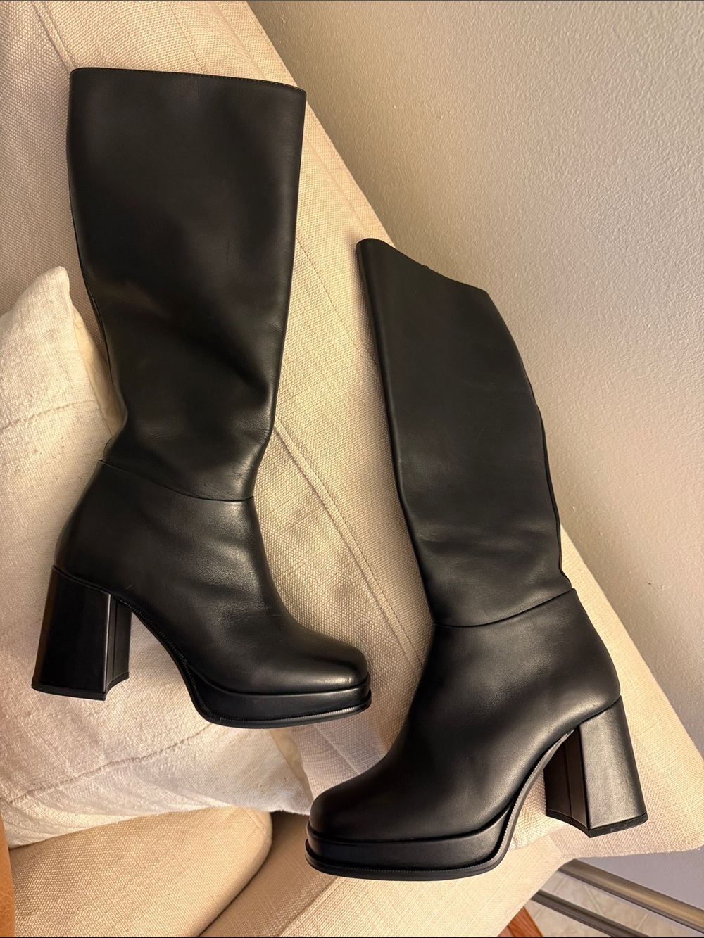 Steve Madden Black Knee-High Platform Block Heel Boots